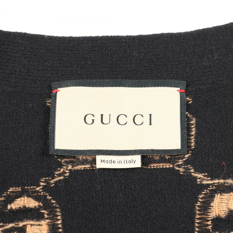 GUCCI GG 羊毛提花開襟針織衫 694758XKCC5 黑色/米色 二手 #XXL-2