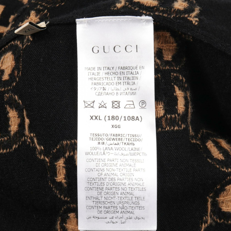 GUCCI GG 羊毛提花開襟針織衫 694758XKCC5 黑色/米色 二手 #XXL-3