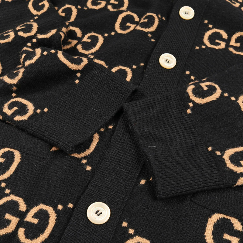 GUCCI GG 羊毛提花開襟針織衫 694758XKCC5 黑色/米色 二手 #XXL-7