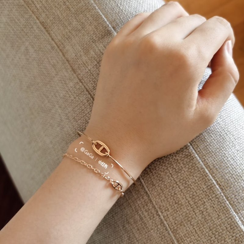 HERMES Farandole TPM 18K玫瑰金豬鼻子OT釦手鍊 - S-7