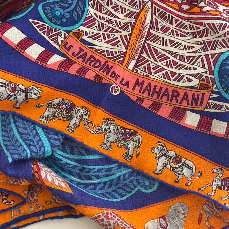 HERMES Le jardin de maharani君妃花園披肩 140 - 橘紅-3