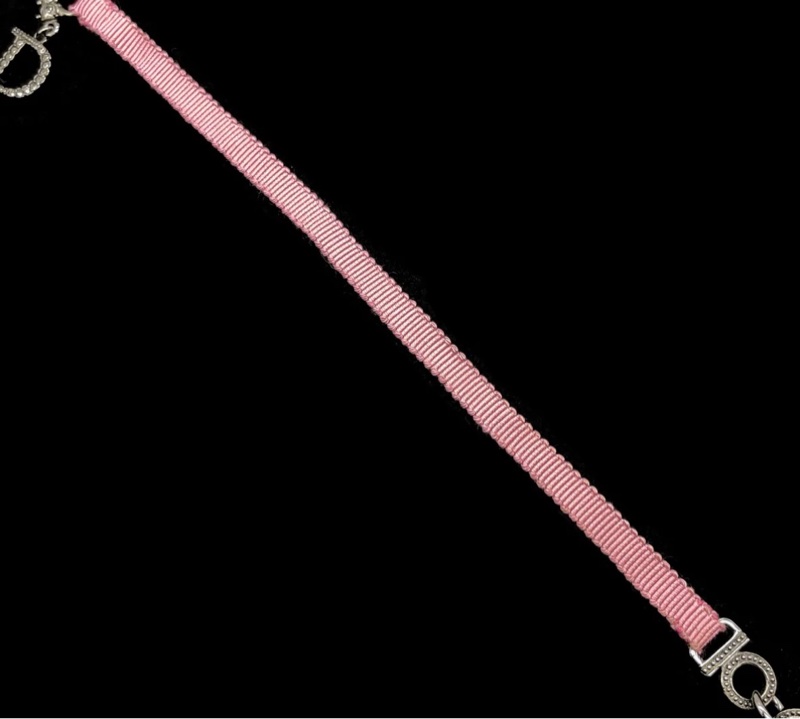 「JL精品代購」98新 Dior超稀有 滿鑽蝴蝶结 粉色綁帶項圈-9