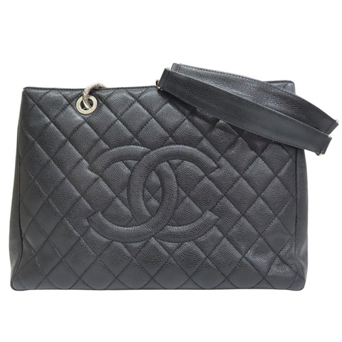黑色 菱格紋 荔枝紋 牛皮 GST 肩背包 銀扣【CHANEL 香奈兒】 A50995