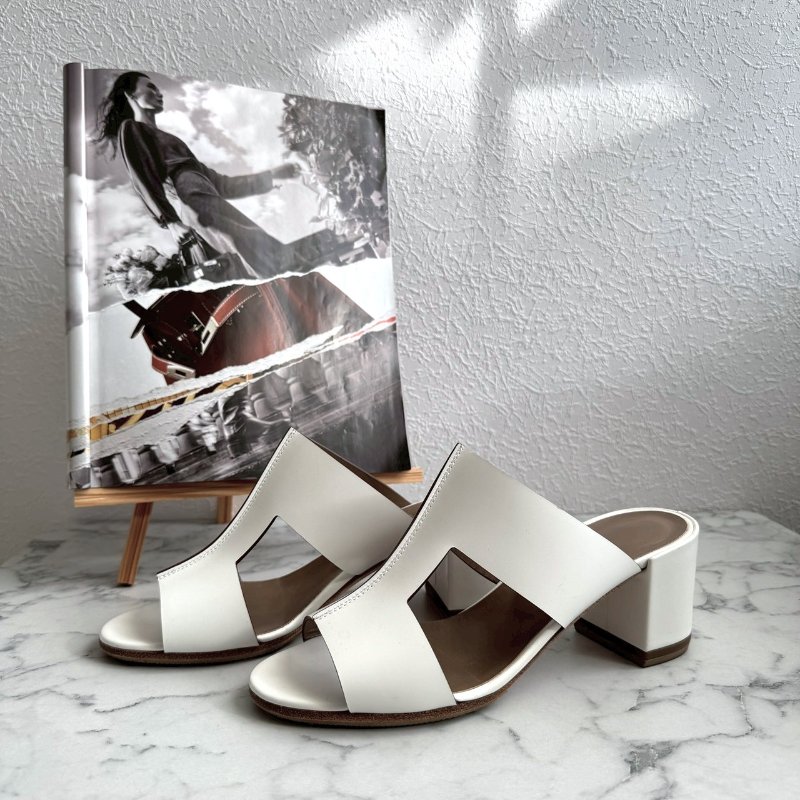 Hermès Ostia 白色皮革高跟涼鞋-0