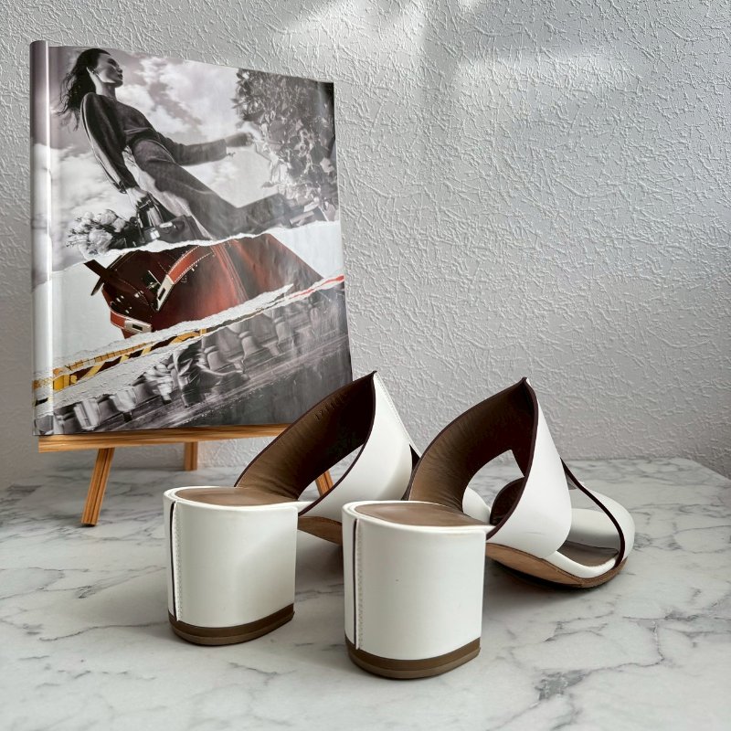 Hermès Ostia 白色皮革高跟涼鞋-1