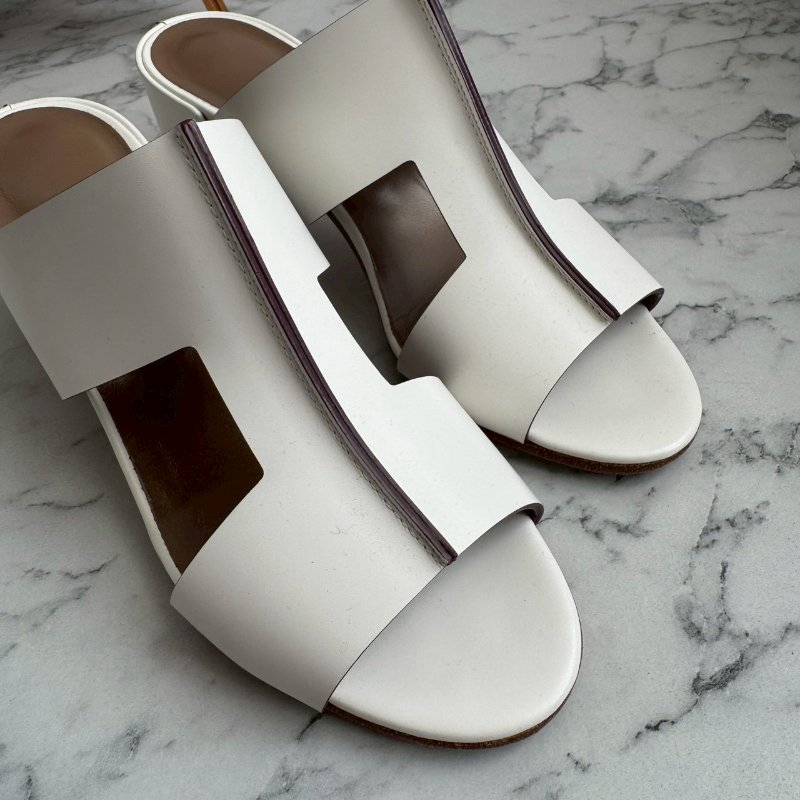 Hermès Ostia 白色皮革高跟涼鞋-2