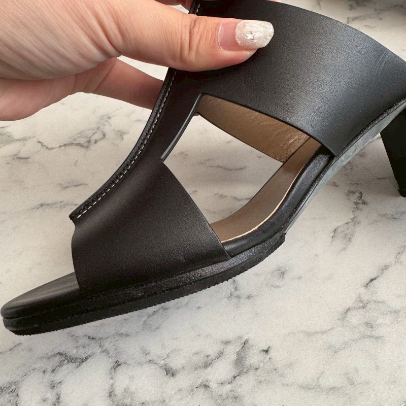 Hermès Ostia 黑色皮革高跟涼鞋-5