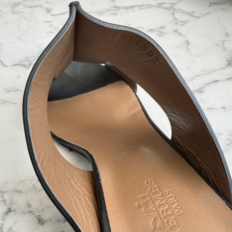 Hermès Ostia 黑色皮革高跟涼鞋-7