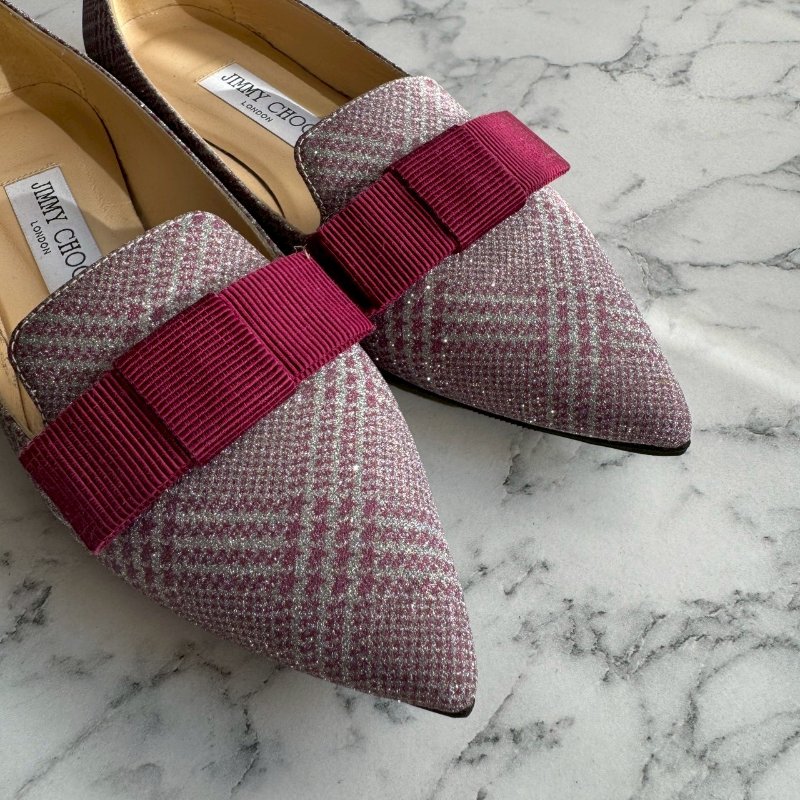 #全網最低✨#打折出清 JIMMY CHOO 紫粉亮色蝴蝶結尖頭平底鞋-2
