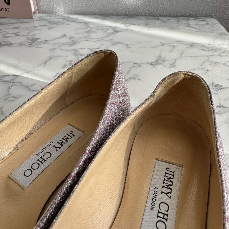 #全網最低✨#打折出清 JIMMY CHOO 紫粉亮色蝴蝶結尖頭平底鞋-7