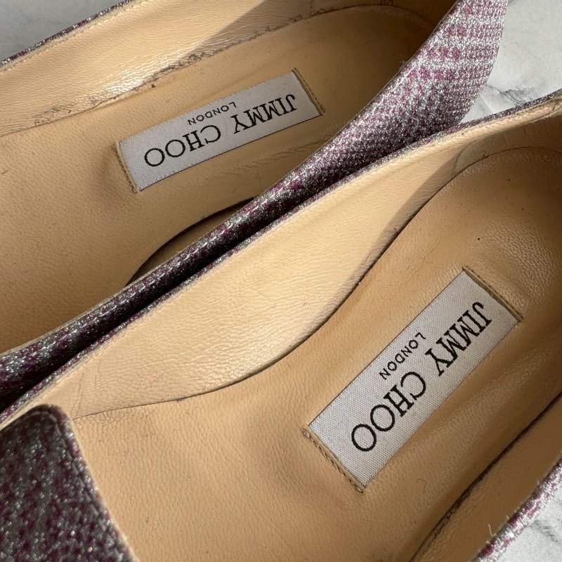 #全網最低✨#打折出清 JIMMY CHOO 紫粉亮色蝴蝶結尖頭平底鞋-8
