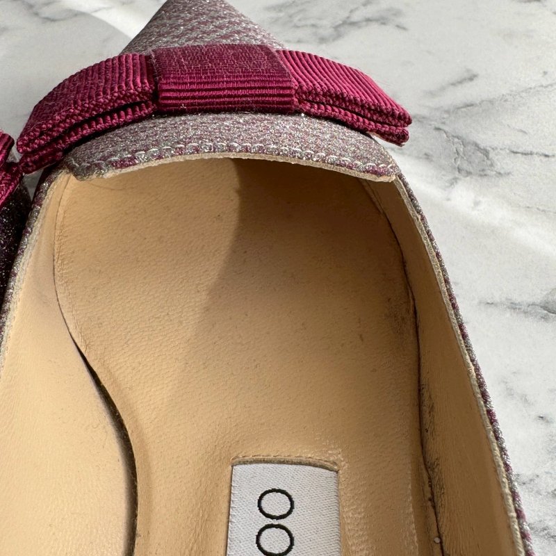 #全網最低✨#打折出清 JIMMY CHOO 紫粉亮色蝴蝶結尖頭平底鞋-9