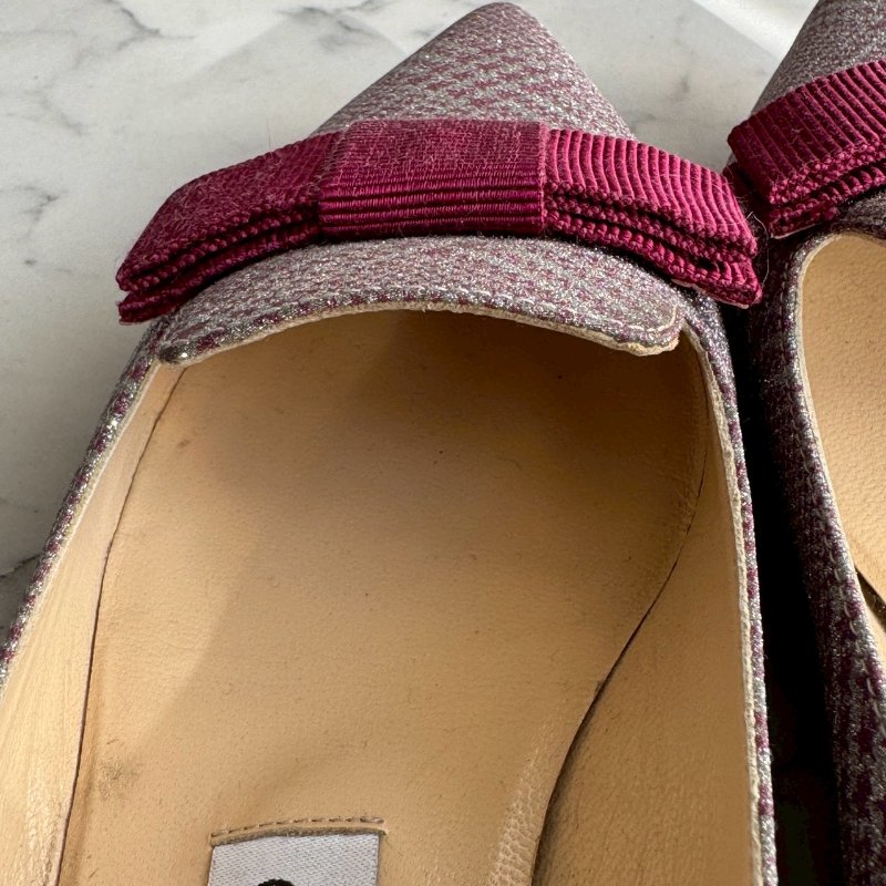 #全網最低✨#打折出清 JIMMY CHOO 紫粉亮色蝴蝶結尖頭平底鞋-10