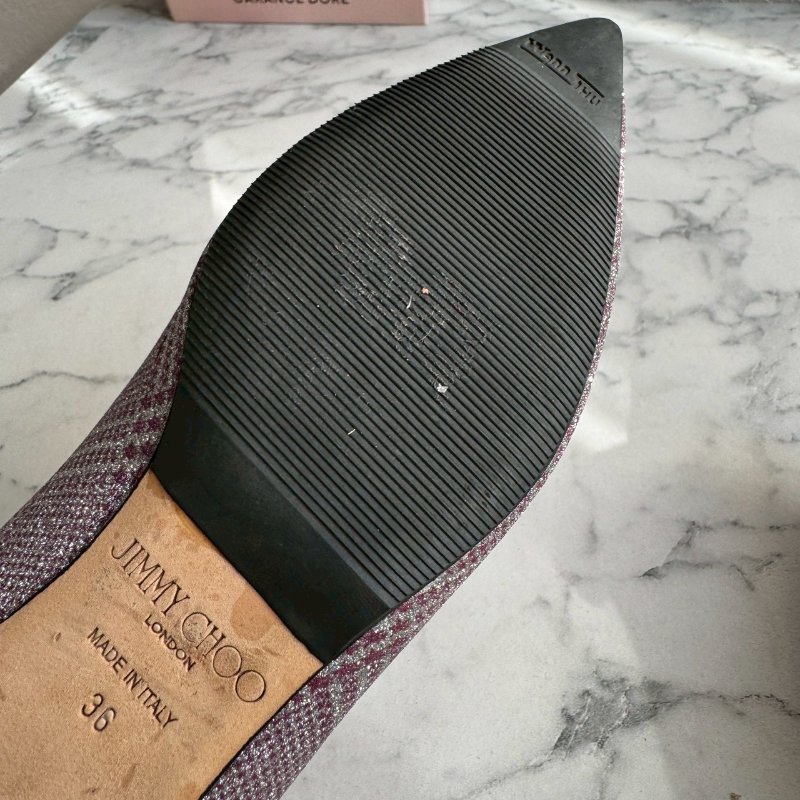 #全網最低✨#打折出清 JIMMY CHOO 紫粉亮色蝴蝶結尖頭平底鞋-11