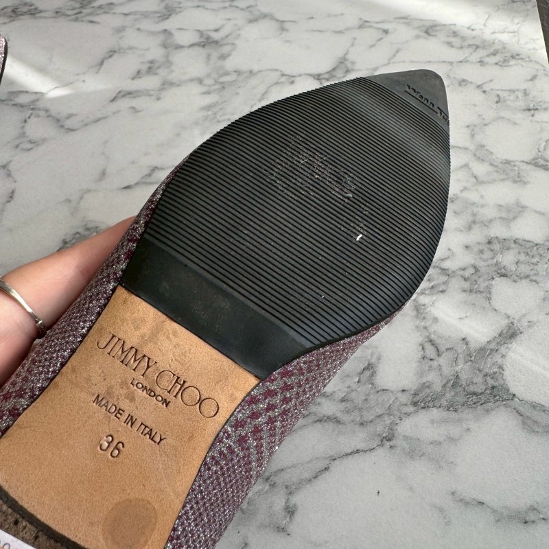 #全網最低✨#打折出清 JIMMY CHOO 紫粉亮色蝴蝶結尖頭平底鞋-13