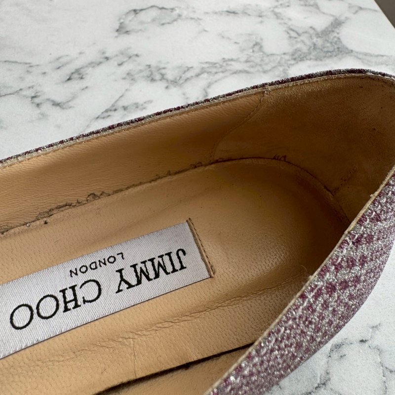 #全網最低✨#打折出清 JIMMY CHOO 紫粉亮色蝴蝶結尖頭平底鞋-17