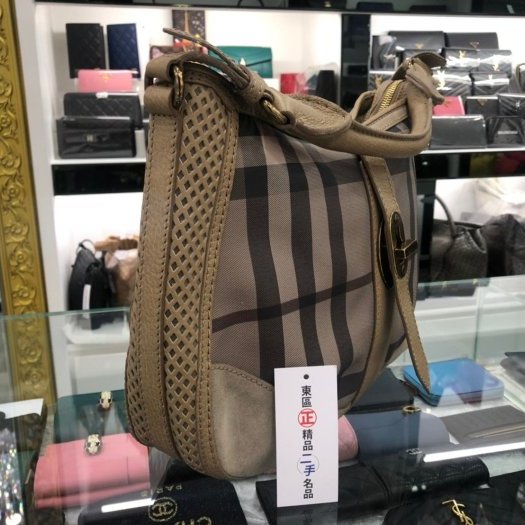 東區正精品㊣ Burberry 灰色皮革經典格紋肩背包手提包 RZ1552-1