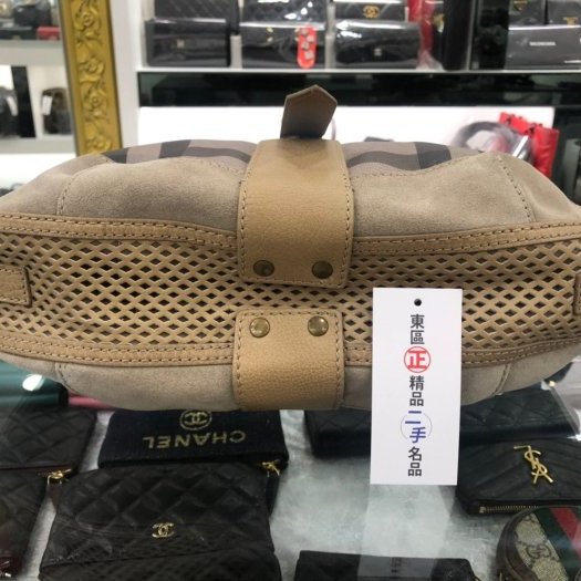 東區正精品㊣ Burberry 灰色皮革經典格紋肩背包手提包 RZ1552-7
