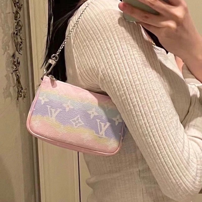 「JL精品代購」98新 LV 漸變 馬卡龍色mini 麻將包-1