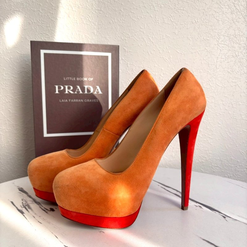 #全網最低✨Prada 熱帶橙拼紅色高跟鞋-0