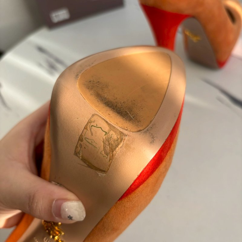 #全網最低✨Prada 熱帶橙拼紅色高跟鞋-4