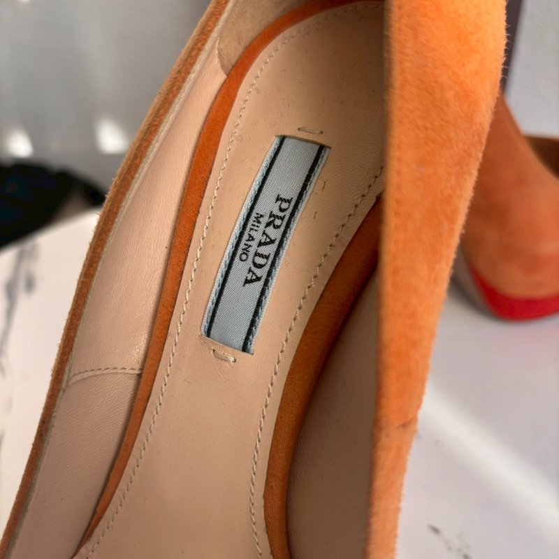 #全網最低✨Prada 熱帶橙拼紅色高跟鞋-8