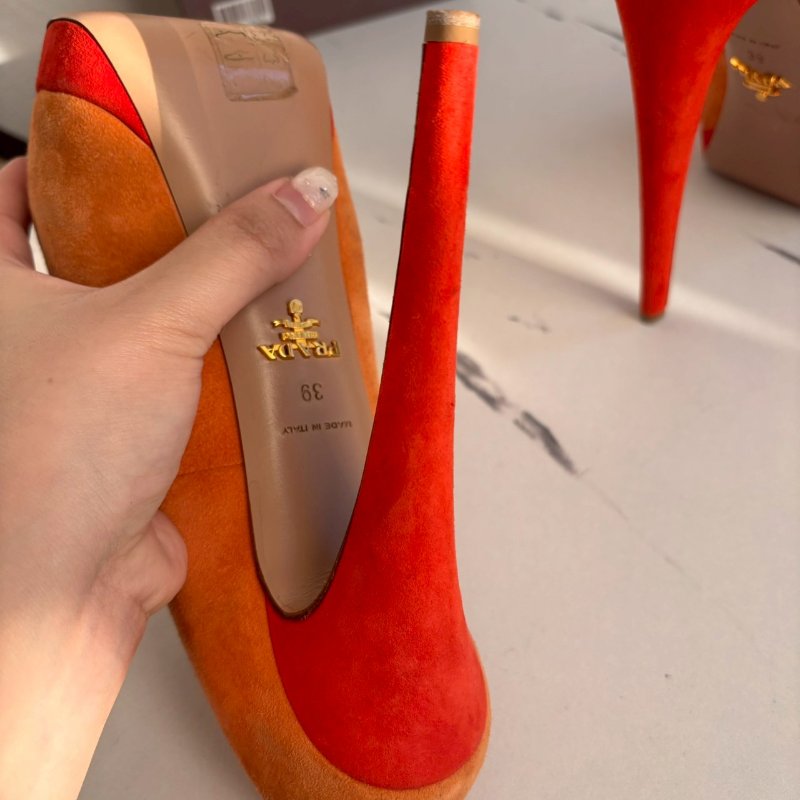 #全網最低✨Prada 熱帶橙拼紅色高跟鞋-10