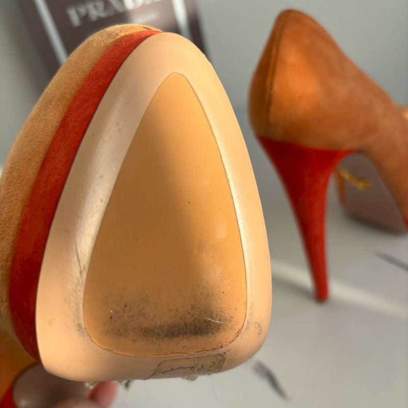 #全網最低✨Prada 熱帶橙拼紅色高跟鞋-12