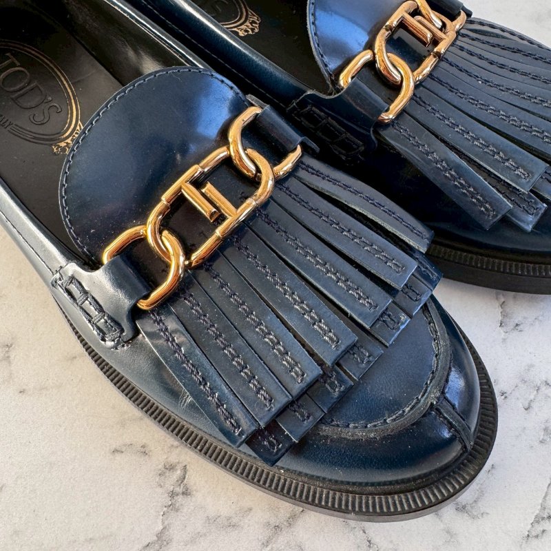 TODS 藏藍低跟流蘇 樂福鞋 牛津鞋-10