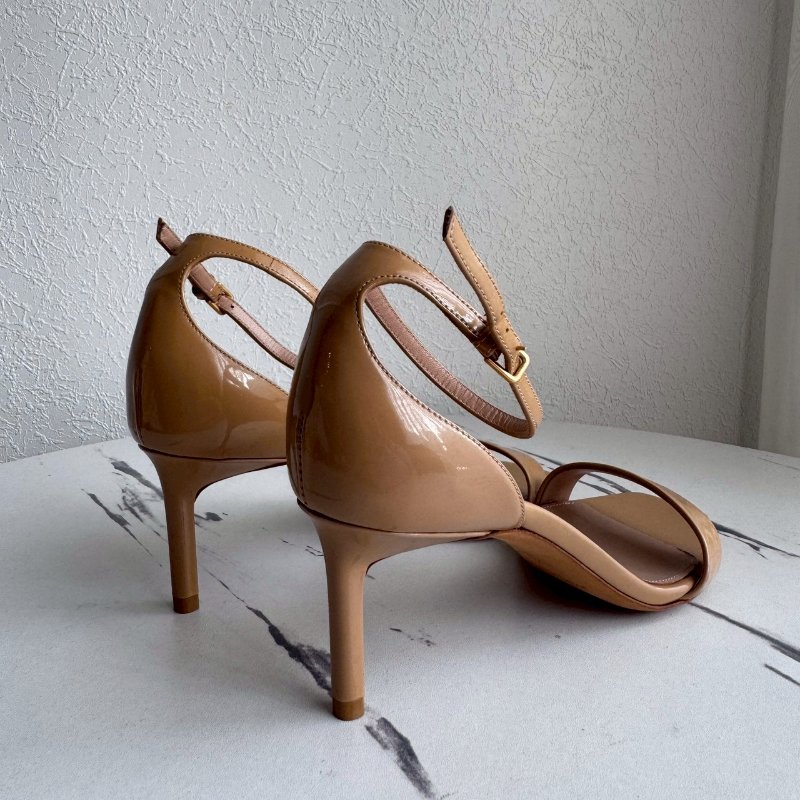 YSL 駝色漆皮細跟涼鞋-1
