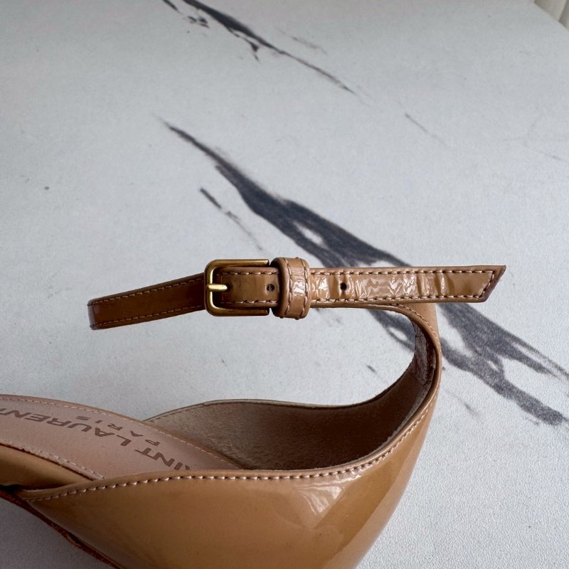 YSL 駝色漆皮細跟涼鞋-17