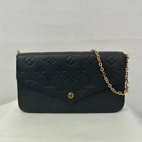 LV黑牛皮壓紋三合一信封鍊包