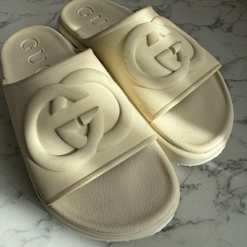 全網最低✨Gucci 米黃色厚底雙G休閒拖鞋-7