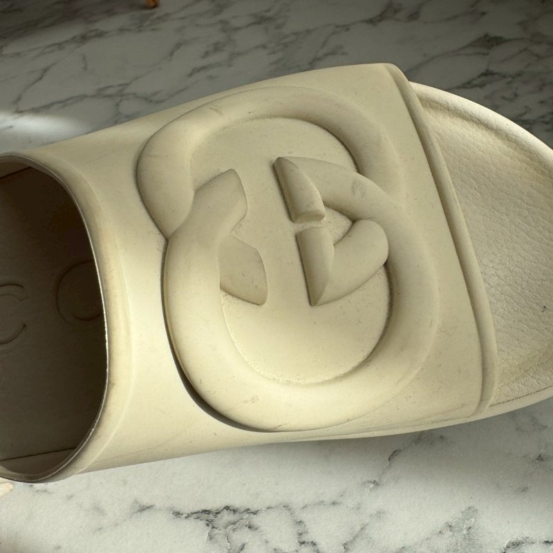 全網最低✨Gucci 米黃色厚底雙G休閒拖鞋-15