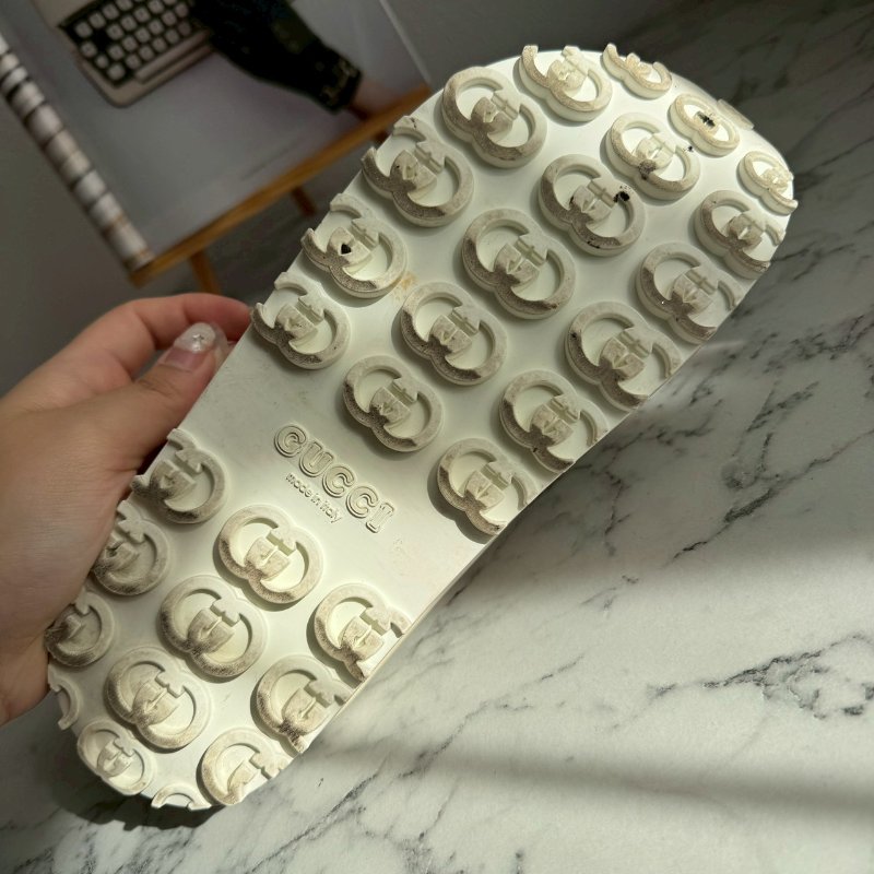 全網最低✨Gucci 米黃色厚底雙G休閒拖鞋-18