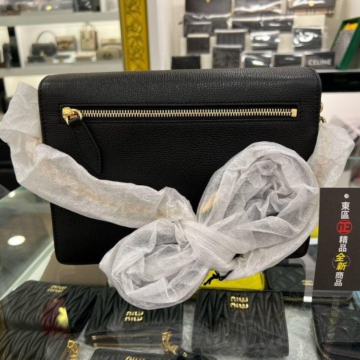 東區正精品㊣BURBERRY 8080321 MACKEN 全新黑色皮革拼格紋金釦釦式翻蓋肩背包斜背包 RZ5414-8