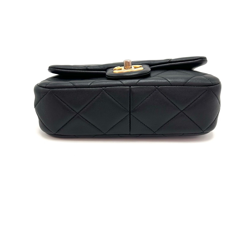 CHANEL 黑金菱格紋雙珍珠大mini肩背斜背包21*13*6 98新配件盒子塵袋-4