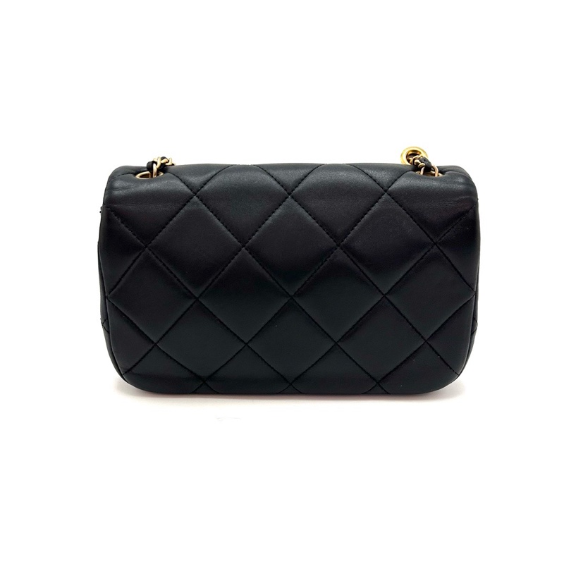 CHANEL 黑金菱格紋雙珍珠大mini肩背斜背包21*13*6 98新配件盒子塵袋-6