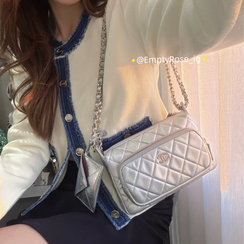 Chanel 相機包幻彩金屬-限定銀色🦋絕美銀河美品-0