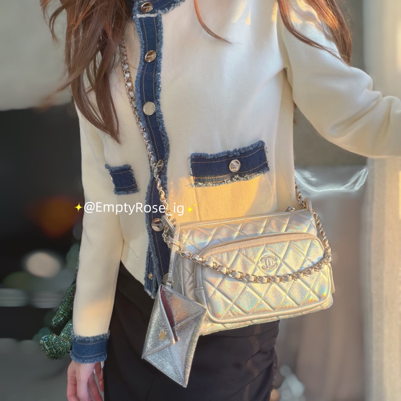 Chanel 相機包幻彩金屬-限定銀色🦋絕美銀河美品-1