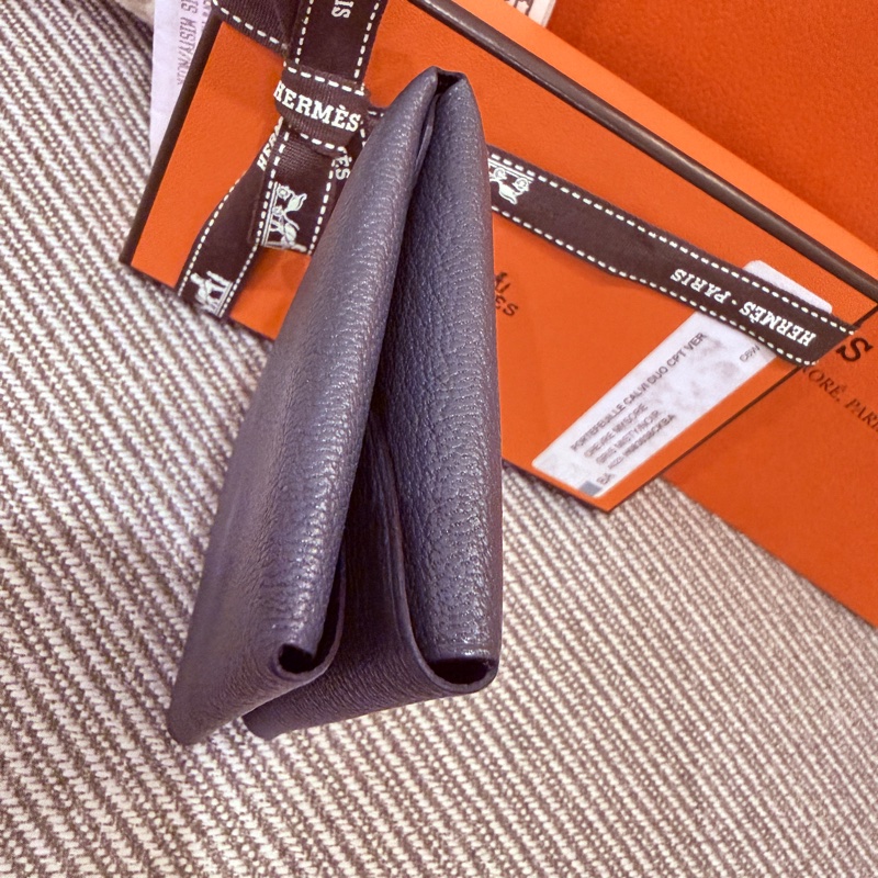 Hermes Calvi Duo Mysore愛馬仕拼色山羊皮卡包 霧霾灰/黑雙拼色Gris misty-1