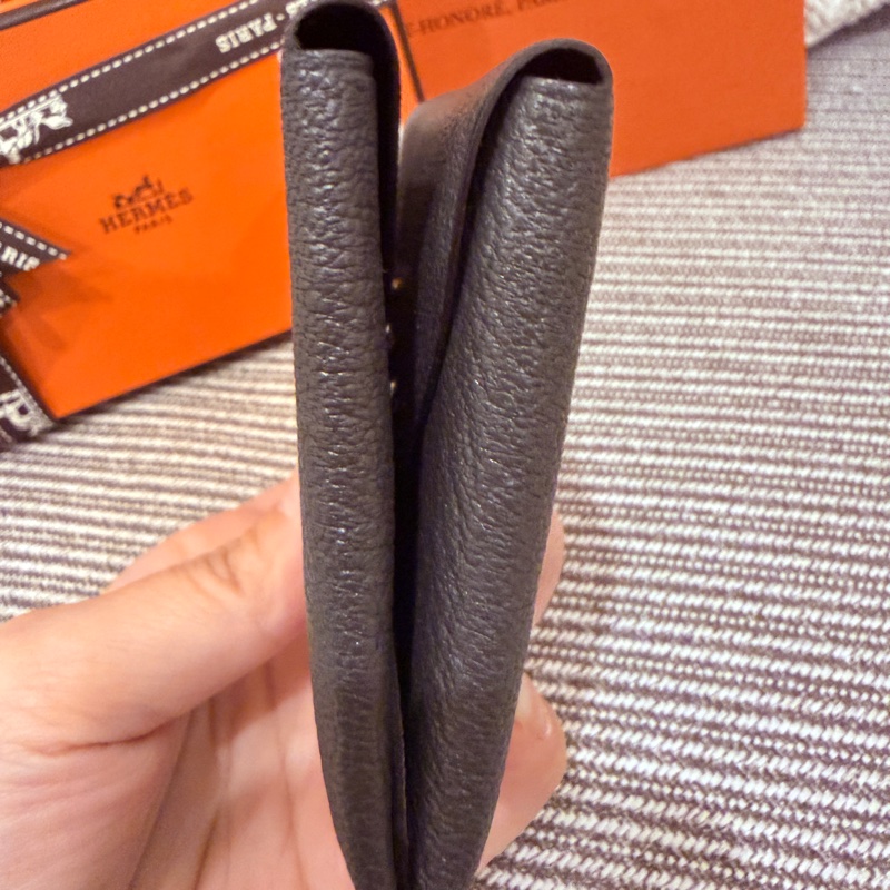 Hermes Calvi Duo Mysore愛馬仕拼色山羊皮卡包 霧霾灰/黑雙拼色Gris misty-5