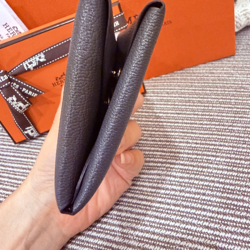 Hermes Calvi Duo Mysore愛馬仕拼色山羊皮卡包 霧霾灰/黑雙拼色Gris misty-6