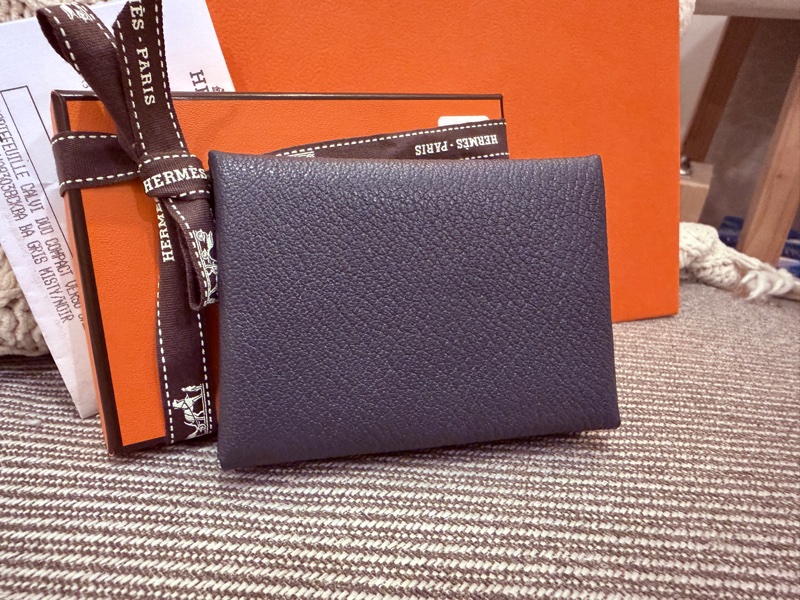 Hermes Calvi Duo Mysore愛馬仕拼色山羊皮卡包 霧霾灰/黑雙拼色Gris misty-9