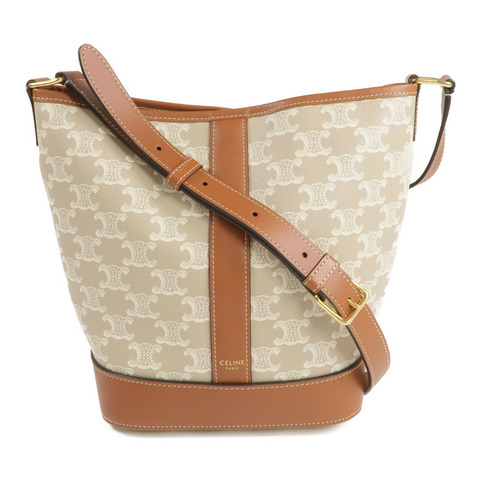 CELINE 塗層帆布Triomphe Bucket金扣肩背袋