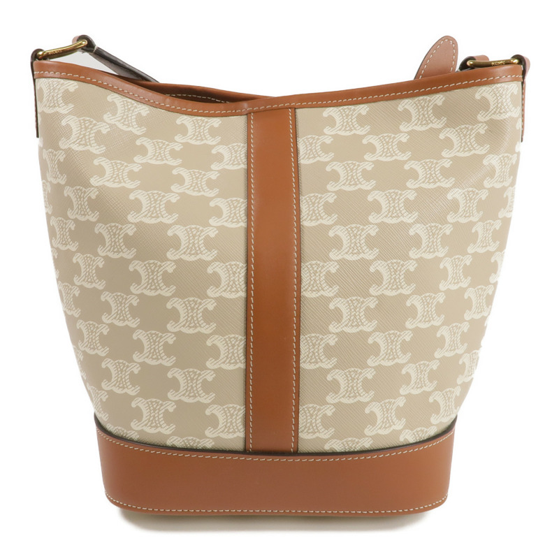 CELINE 塗層帆布Triomphe Bucket金扣肩背袋-2