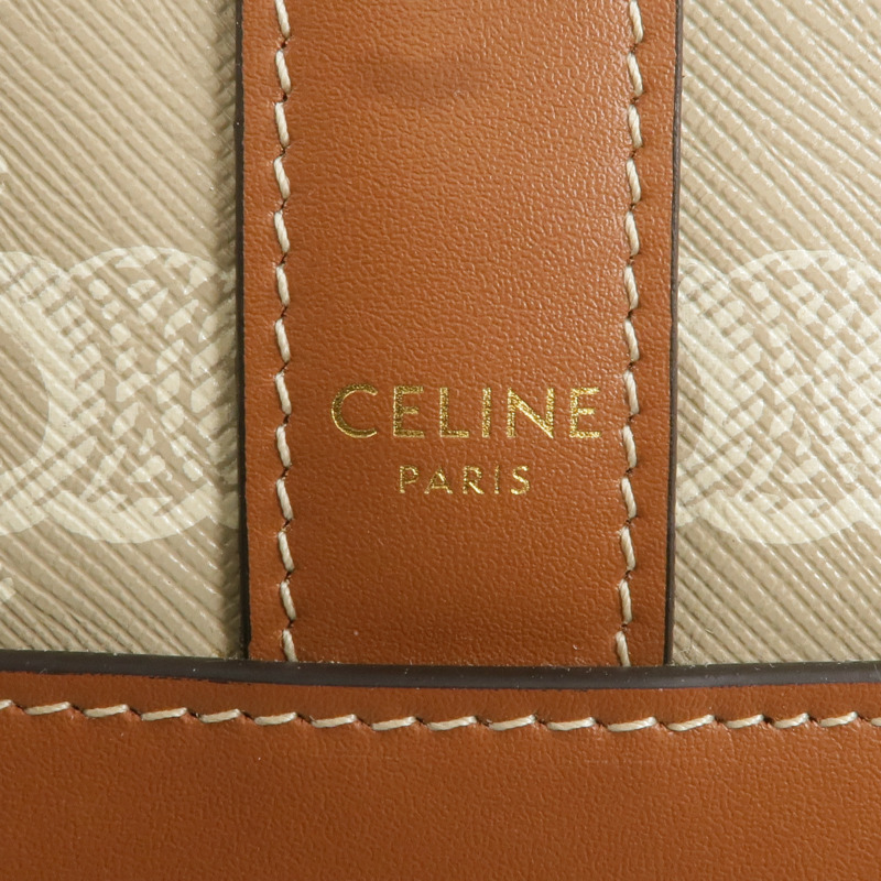 CELINE 塗層帆布Triomphe Bucket金扣肩背袋-5