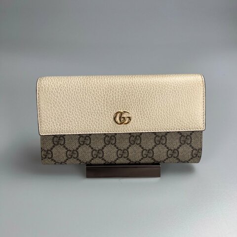 GUCCI 456116 白老花掀蓋長夾
