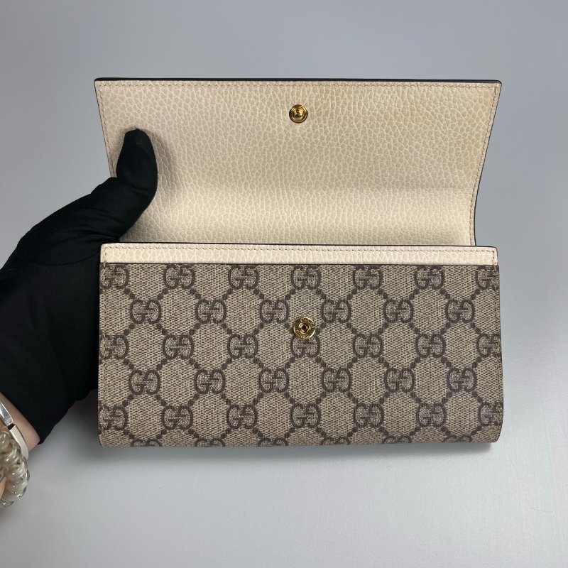 GUCCI 456116 白老花掀蓋長夾-4