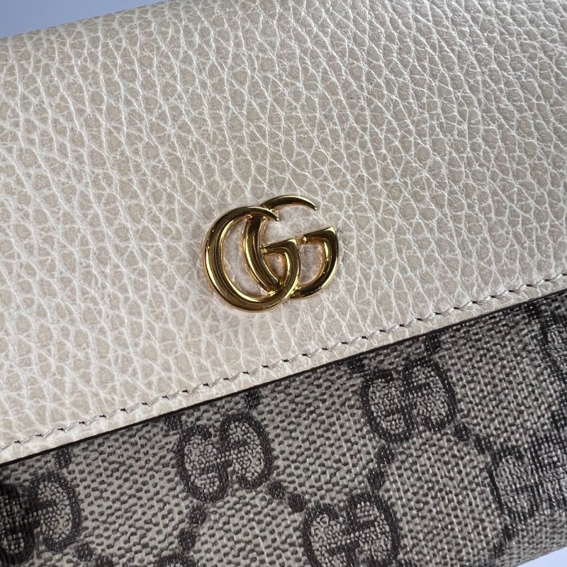 GUCCI 456116 白老花掀蓋長夾-5